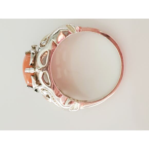 Vintage Sterling Silver Peach Coral Coleman Black Hills Gold Ring - Picture 4 of 7